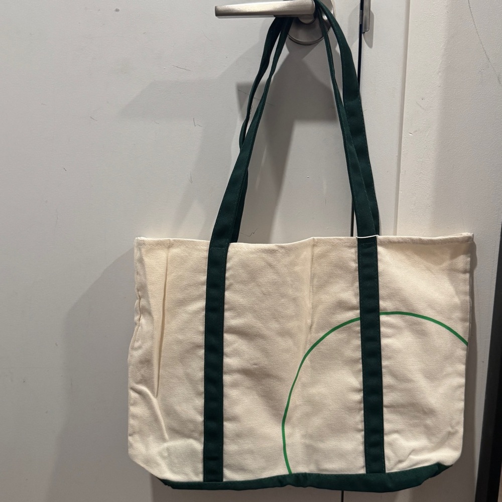 HALARA Cream and Green Canvas Tote Bag - Picture 2 of 4